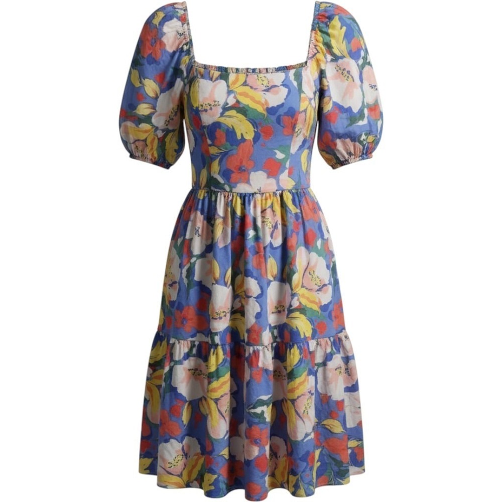 Vince Camuto Womens 16 Floral Cotton Midi Dress Puff Sleeve Cottagecore Boho